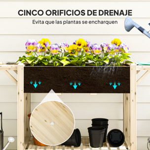 Huerto Urbano de Madera Mesa de Cultivo con Ruedas Estante y Repisas Plegables Jardinera Elevada para Cultivo Flores Vegetales en Jardín Terraza 145x52x86 cm Natural