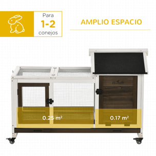 Conejera de Madera con Ruedas 108x58x73,5 cm con Techo Abrible Corral Metálico