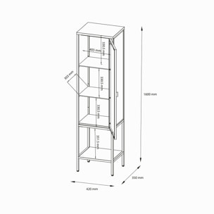 Vetrina Laces, Credenza espositiva, Vetrinetta multiuso, Madia da soggiorno, 42x35 h160 cm, Ardesia