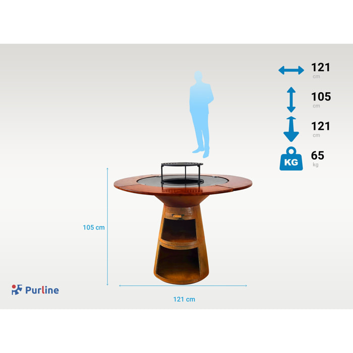 Barbacoa redonda con plancha de acero y grill y tablero de madera EFP59CO WOOD PURLINE  W