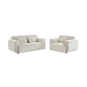 Canapé Wallas. 2 places. tissu velours côtelé blanc crème L 180 x P 98 x H 73cm
