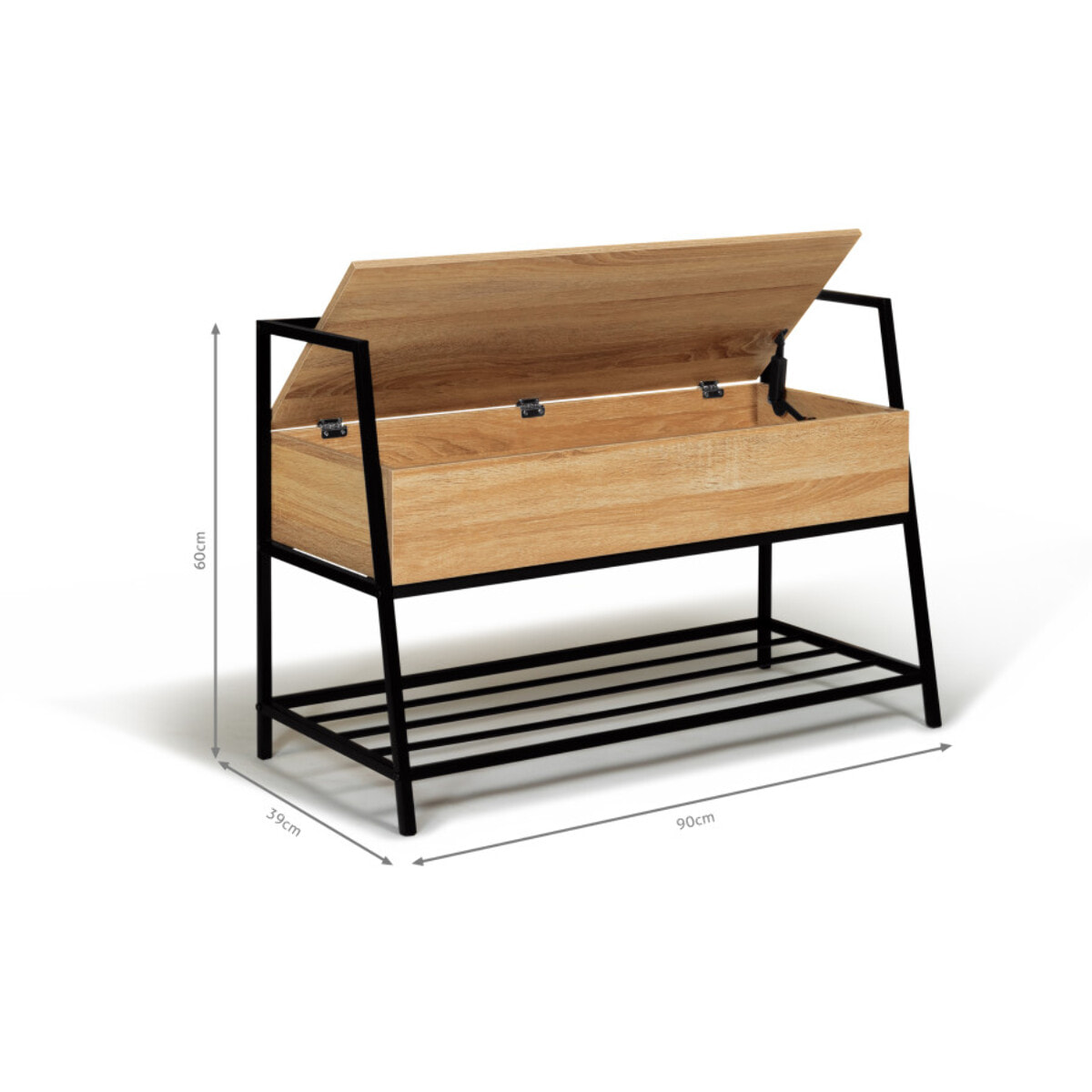 Banc coffre Timéo bois et pieds noirs L100cm