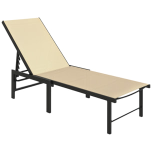 Tumbona Jardín Exterior, Tumbona Reclinable con Respaldo Ajustable en 4 Niveles y Estructura de Acero, Impermeable, Carga 120 kg, para Patio, Terraza, Balcón, 166x60x84 cm, Caqui