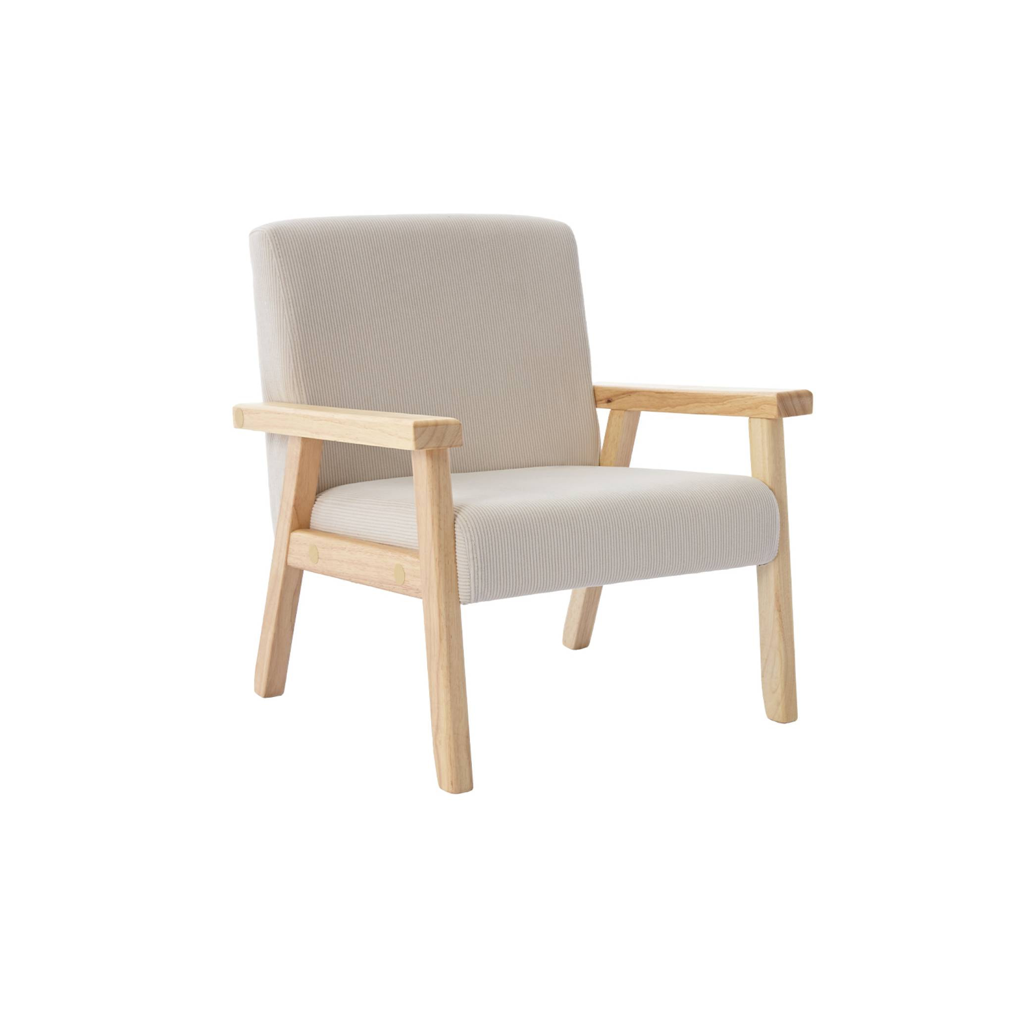 Fauteuil enfant en bois et velours côtelé crème. ISAK L 47 x P 43.5 x H 50cm