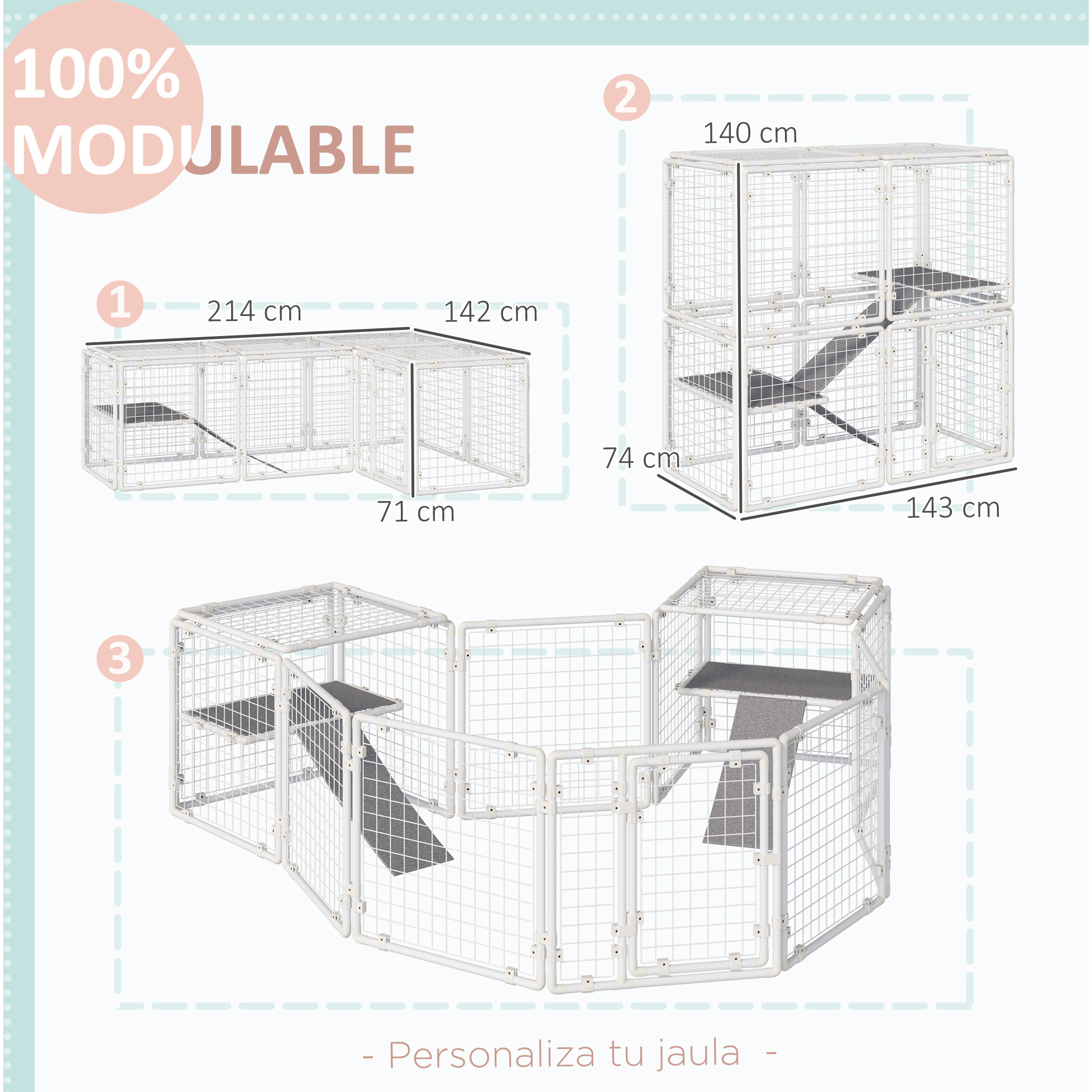 Valla Metálica para Mascotas 16 Paneles Puerta con Pestillo Rampa 68x68x2,5cm