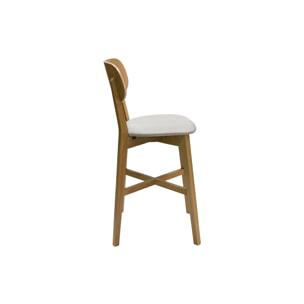 Tabouret de bar en bois clair chêne massif et tissu beige H65 cm LUCIA