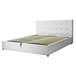 Lit coffre sommier relevable blanc | Modele Venise Simili Cuir | Grande capacite de stockage