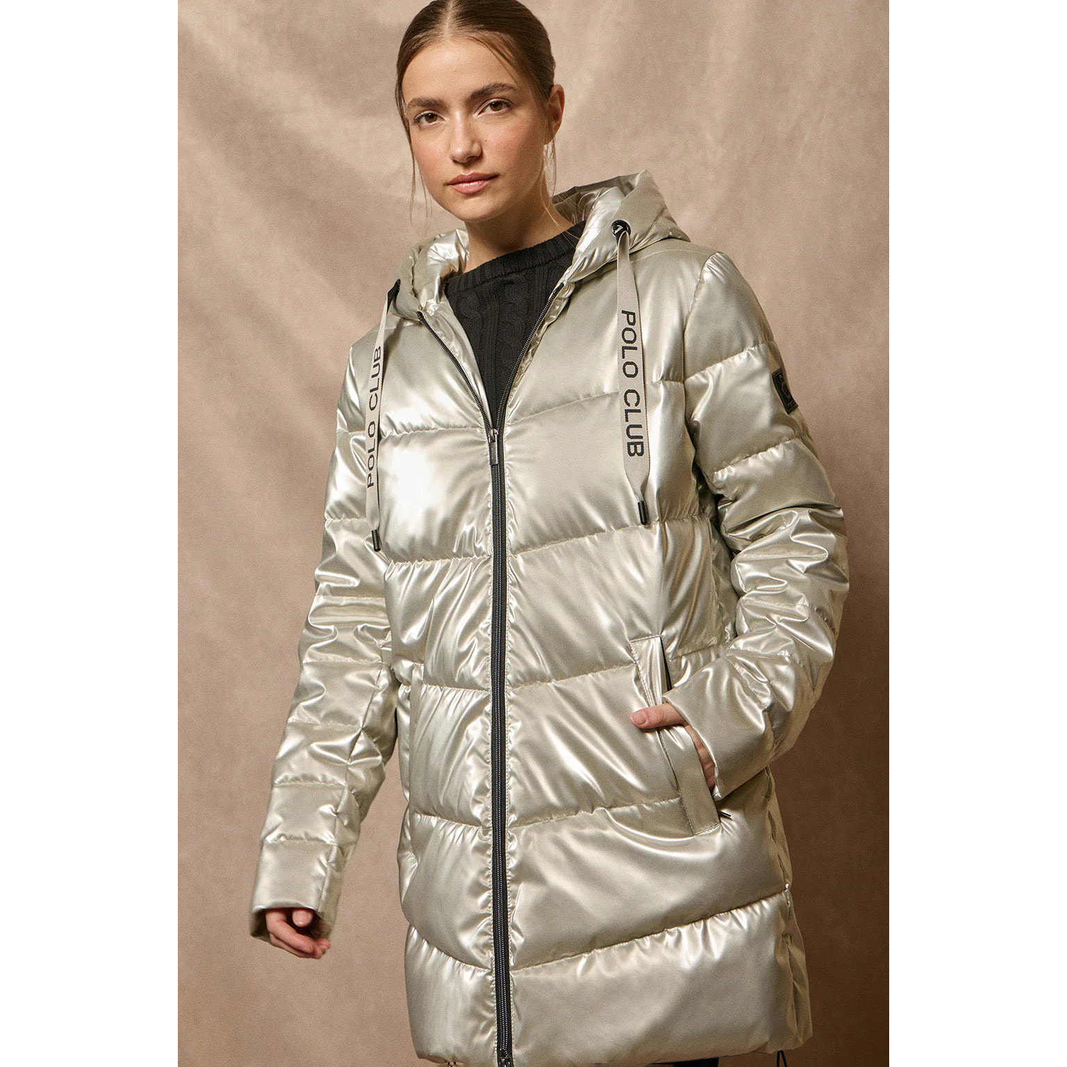 Abrigo platino metalizado Catele de capucha fija y detalles Polo Club
