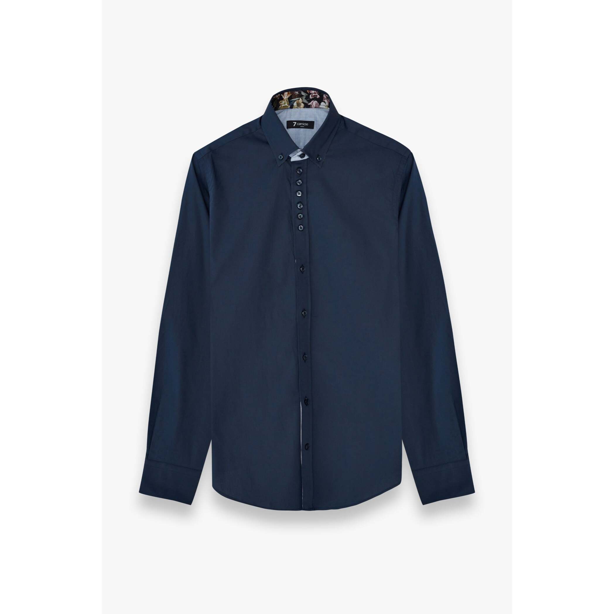 Camicia Uomo 1 Bottoni Button Down Slim Popeline Stretch Unito Blu