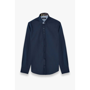 Camicia Uomo 1 Bottoni Button Down Slim Popeline Stretch Unito Blu