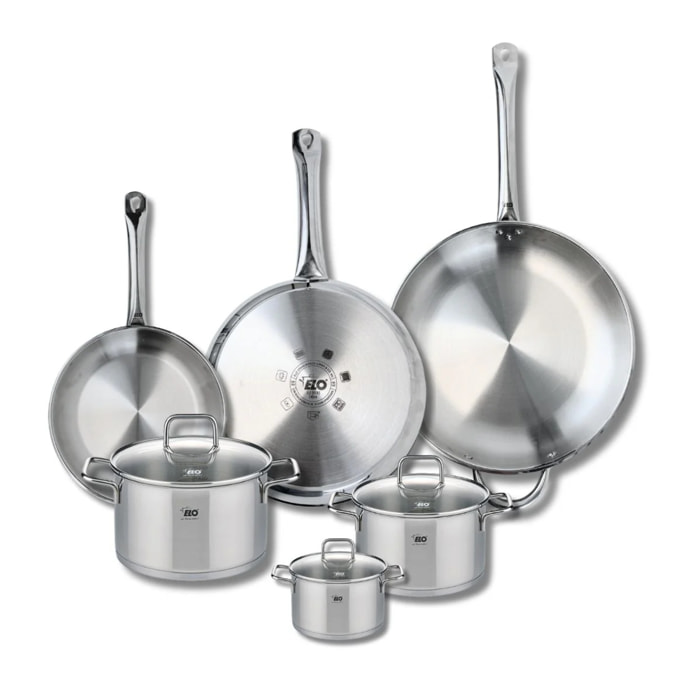 Ensemble de 3 Poêles de cuisson 24, 28 et 32 cm et 3 faitouts 12, 16 et 20 cm Elo Profi Citrin