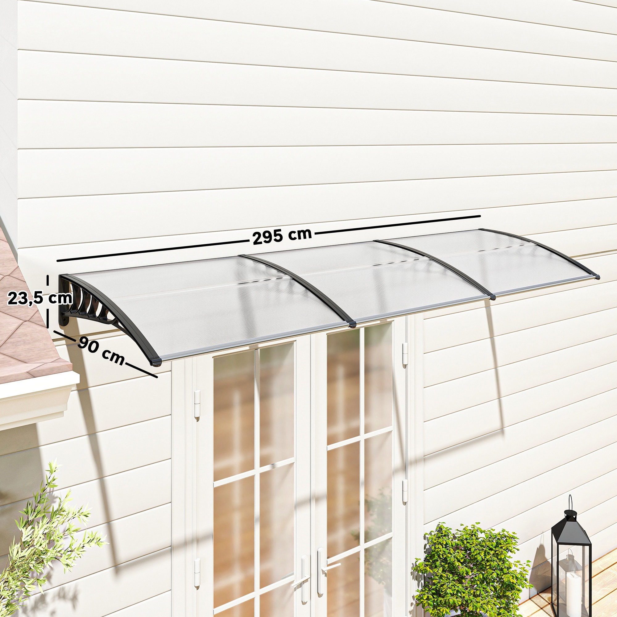 Marquesinas para Puertas y Ventanas 90x295x23,5 cm Tejadillo de Protección contra Sol y Lluvia Diseño Moderno Aleación de Aluminio Transparente