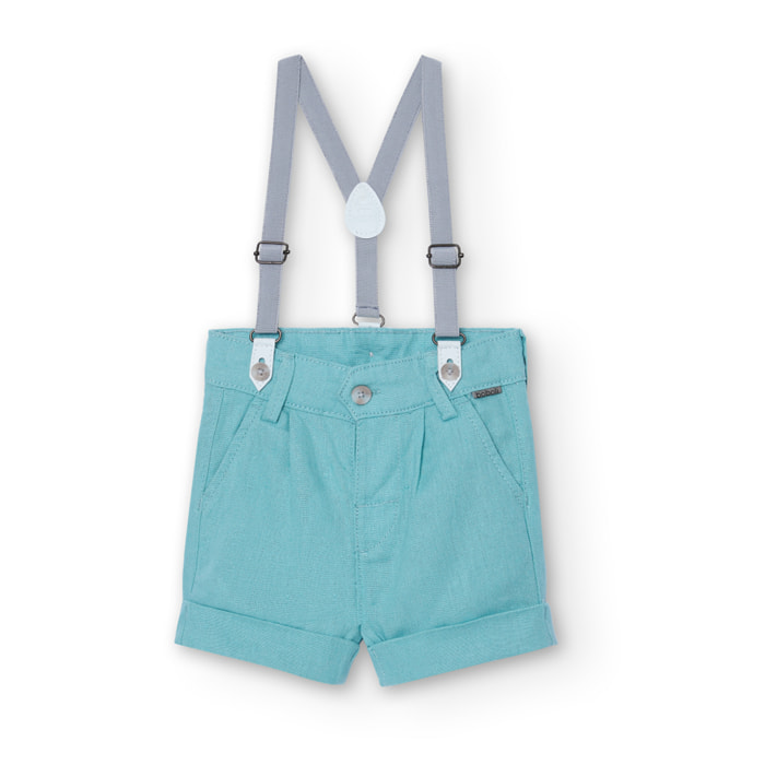 Bermudas, tirantes niño, lino liso, verde agua