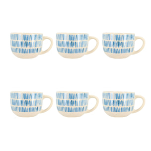 Lot de 6 jumbos 45cl en grès blanc et rayures bleues CORFU