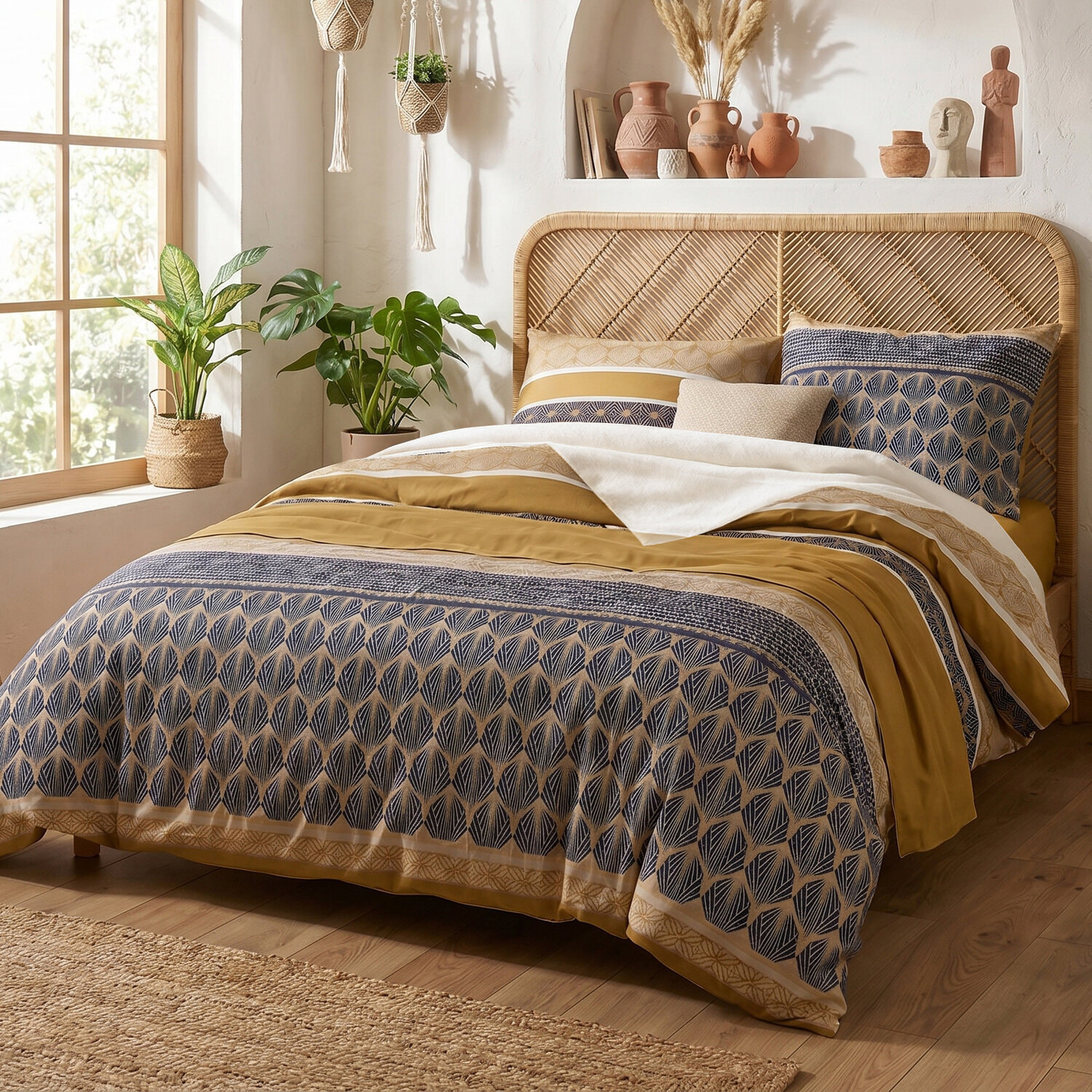Parure housse de couette 240x220 cm imprimée graphique + 2 taies 100% Coton - CELORN