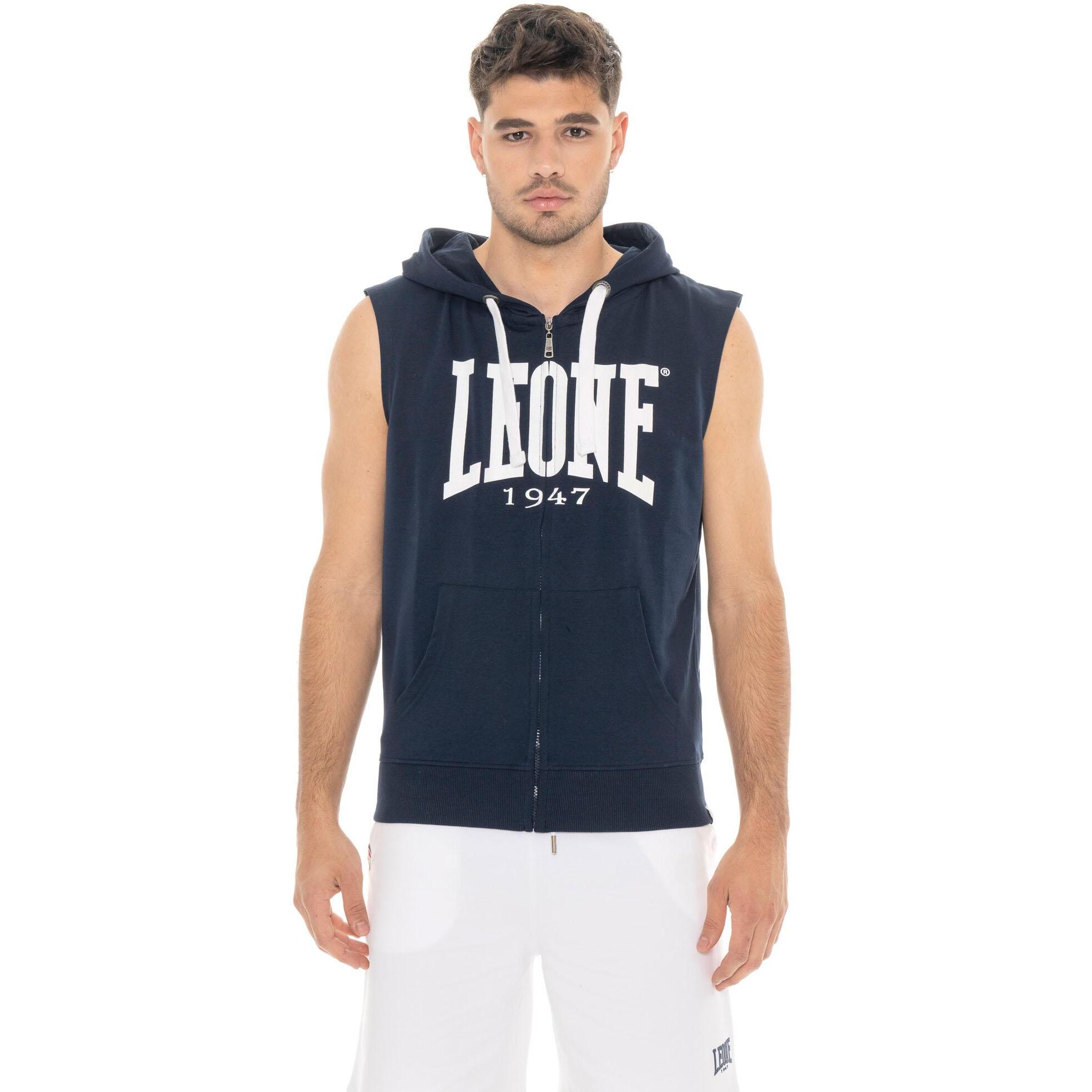 Felpa da uomo con cappuccio e zip senza maniche non felpata Leone Basic