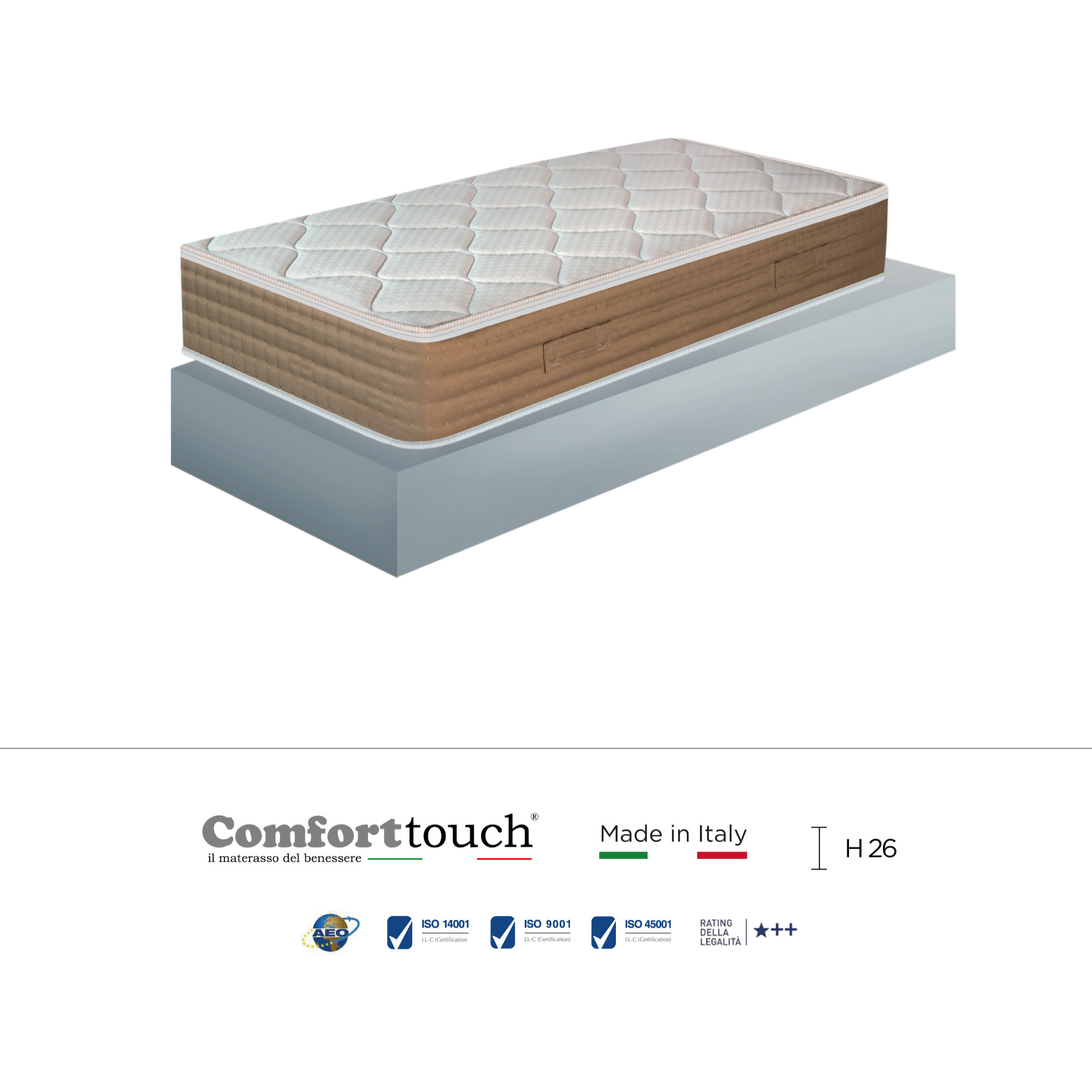 "Up" H26 cm 80x190 guanciale Hydrogel OMAGGIO a molle insacchettate indipendenti ,7 zone a portanza differenziata arrotolato