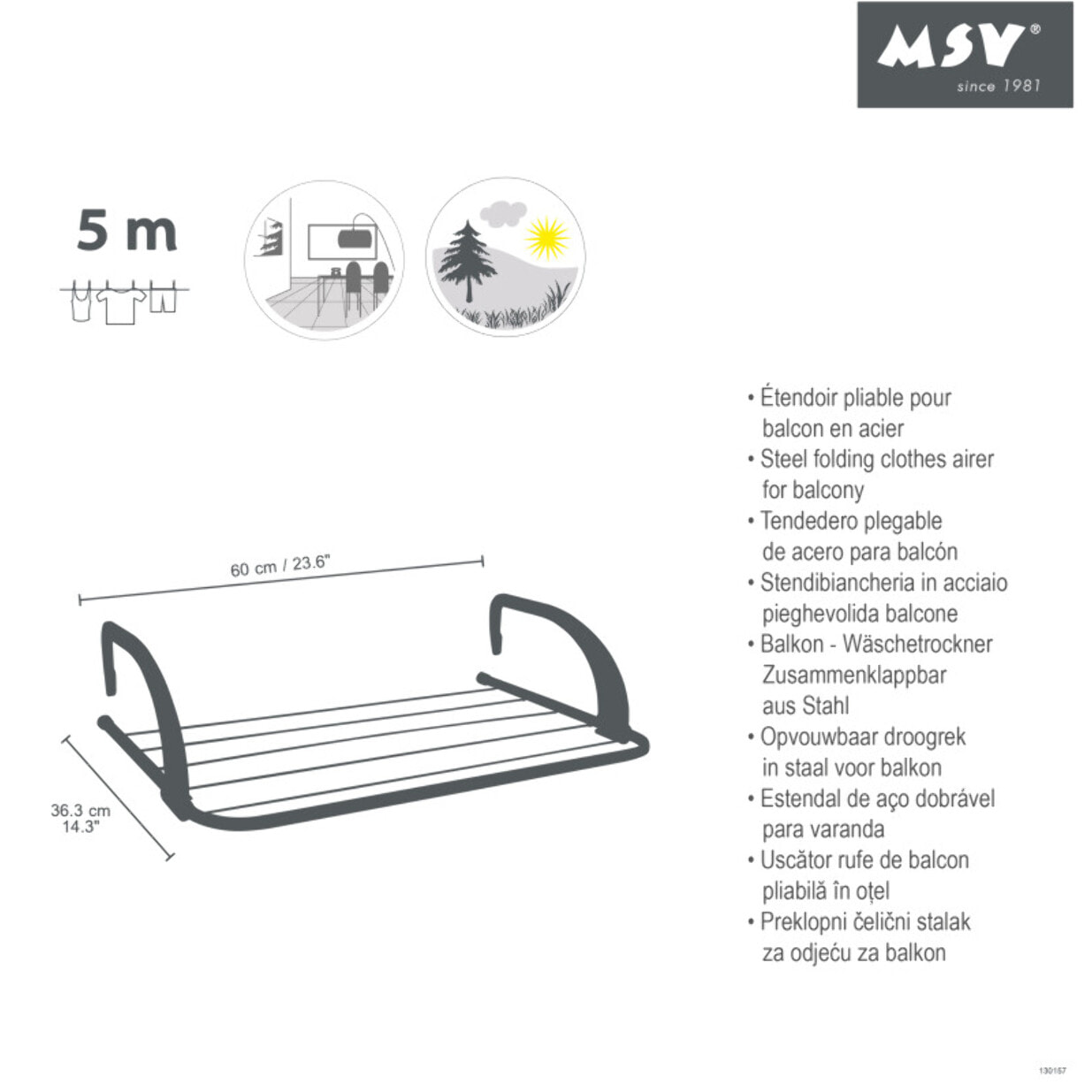 Etendoir balcon 5M Acier Blanc & Noir MSV