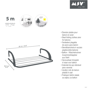 Etendoir balcon 5M Acier Blanc & Noir MSV