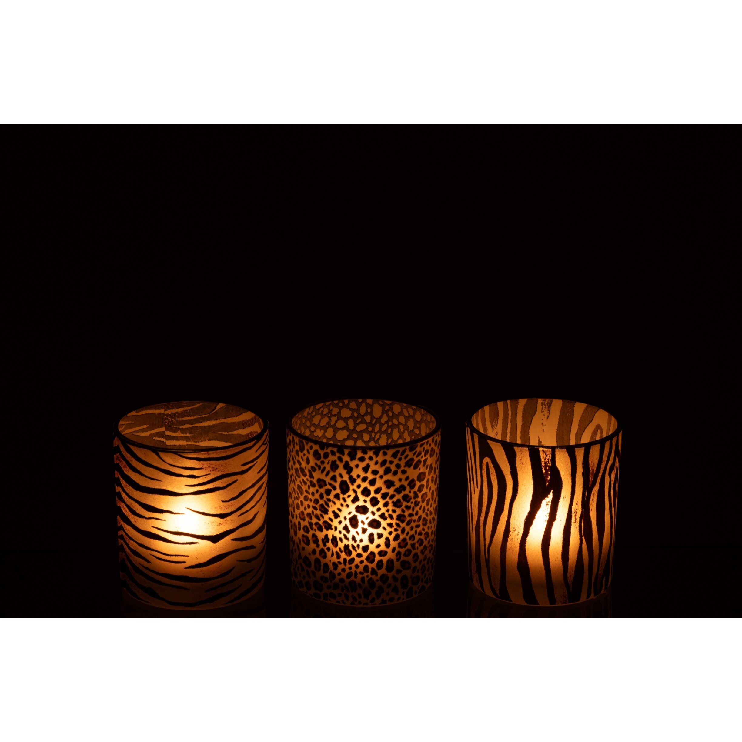 J-Line photophore Wild cylindrique - verre - camel/noir - small - assortiment de 3