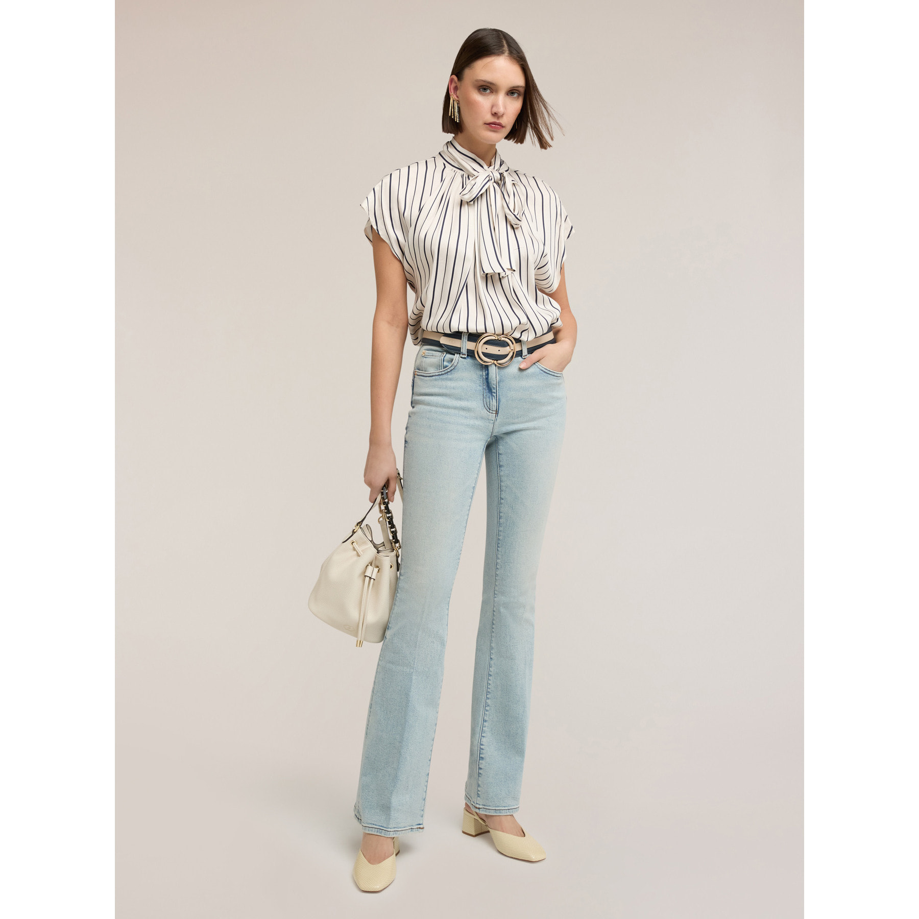 Motivi - Jeans flare push-up a vita alta - Azzurro