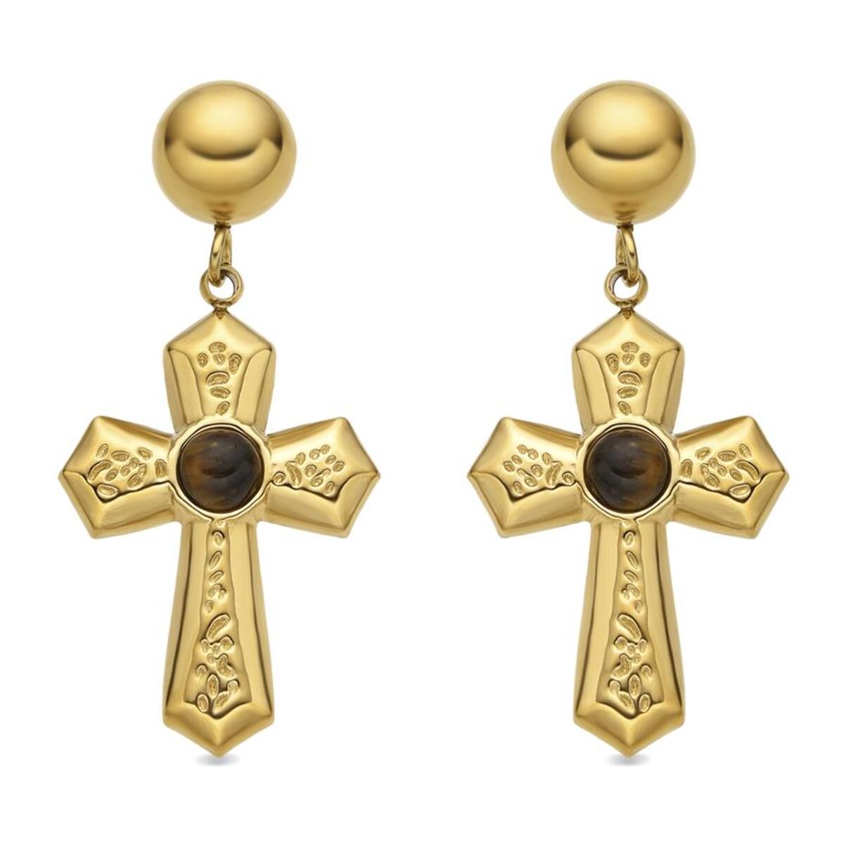 Pendientes con Ojo de Tigre acabado oro 18k