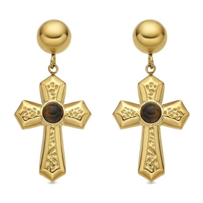 Pendientes con Ojo de Tigre acabado oro 18k