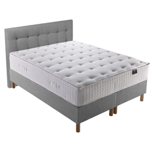 Ensemble Comète + tête de lit capitonnée - Matelas ressorts ensachés - Sommier Gris Souris