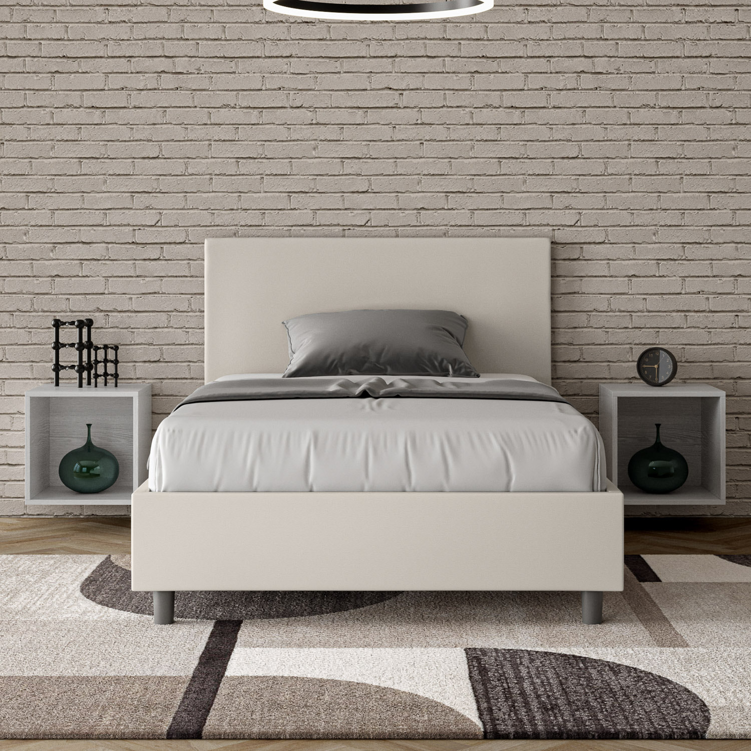 Letto una piazza e mezza contenitore imbottito 120x210 similpelle bianco Adele