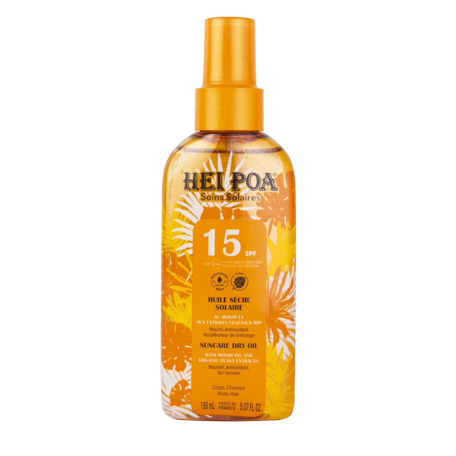Huile Sèche Solaire SPF15 - Au Monoï et aux Extraits Végétaux Bio