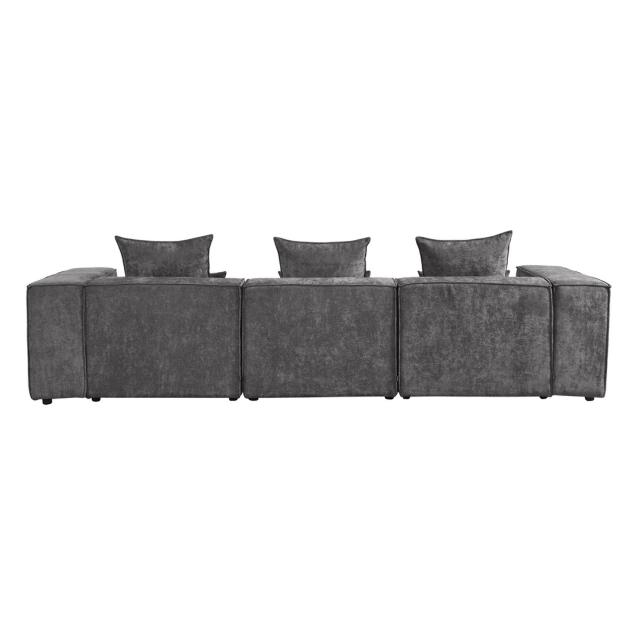 Divano angolare in tessuto grigio scuro 323x118-205x68 cm - Deluxe