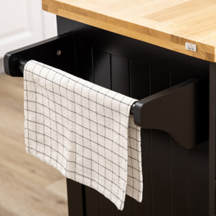 Desserte de cuisine multi rangement tiroir 3 portes avec étagère porte-torchons MDF noir hévéa