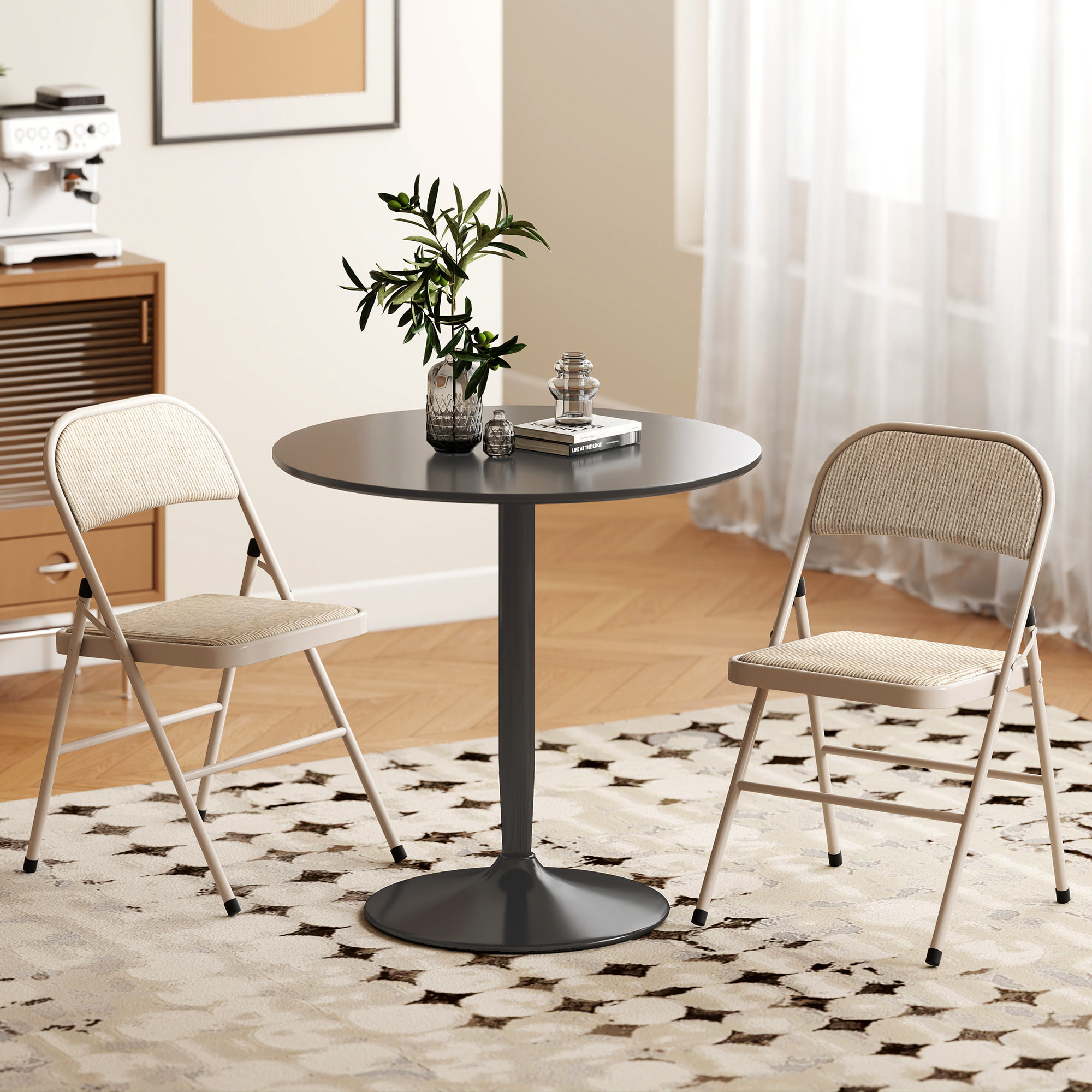 Juego de 2 Sillas Plegables Acolchadas con Respaldo y Estructura de Acero, para Salón, Comedor, Cocina, 45x46x78 cm, Beige