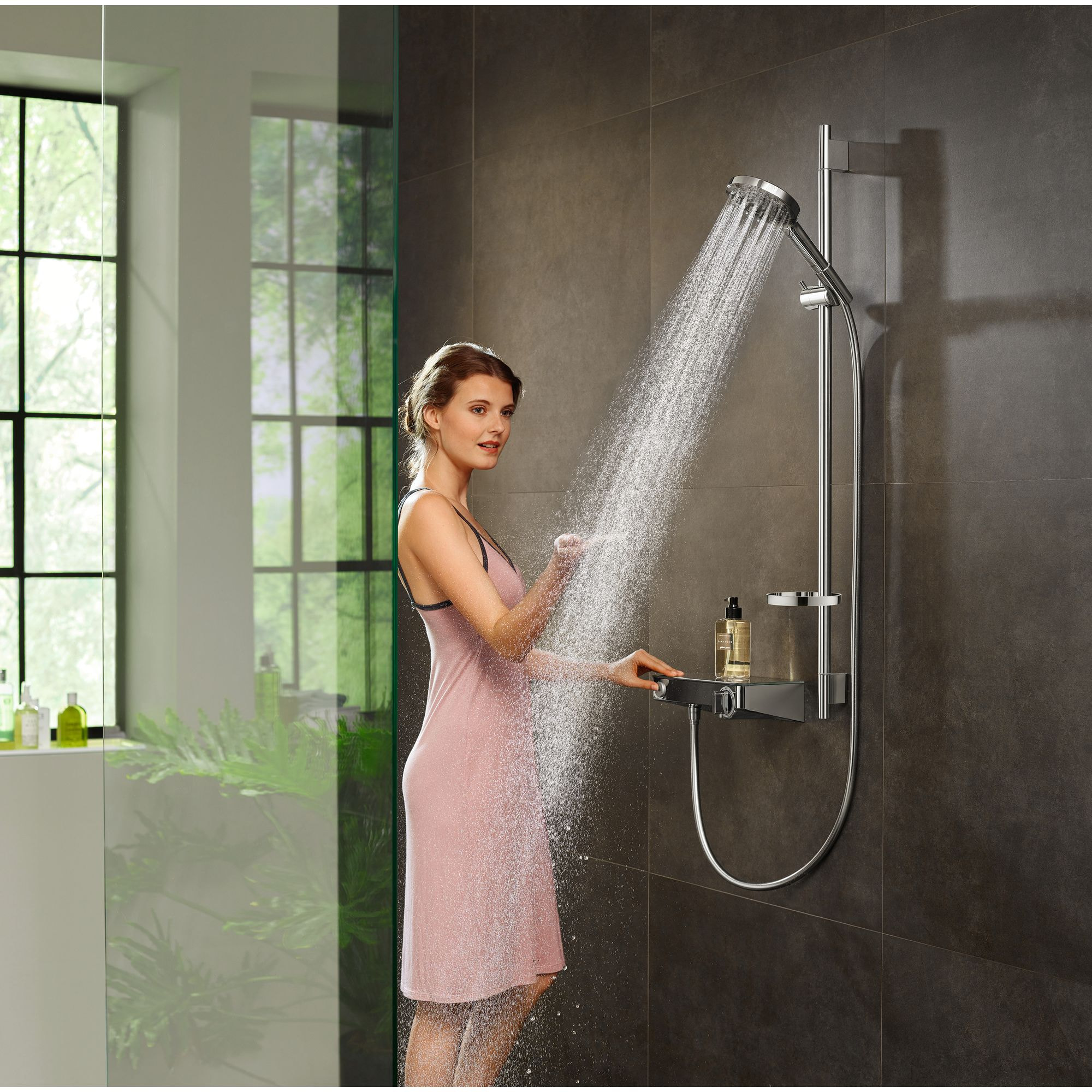 Set de douche 120 3jet PowderRain avec barre Unica'S puro 90 cm et porte-savon chromé Raindance Select