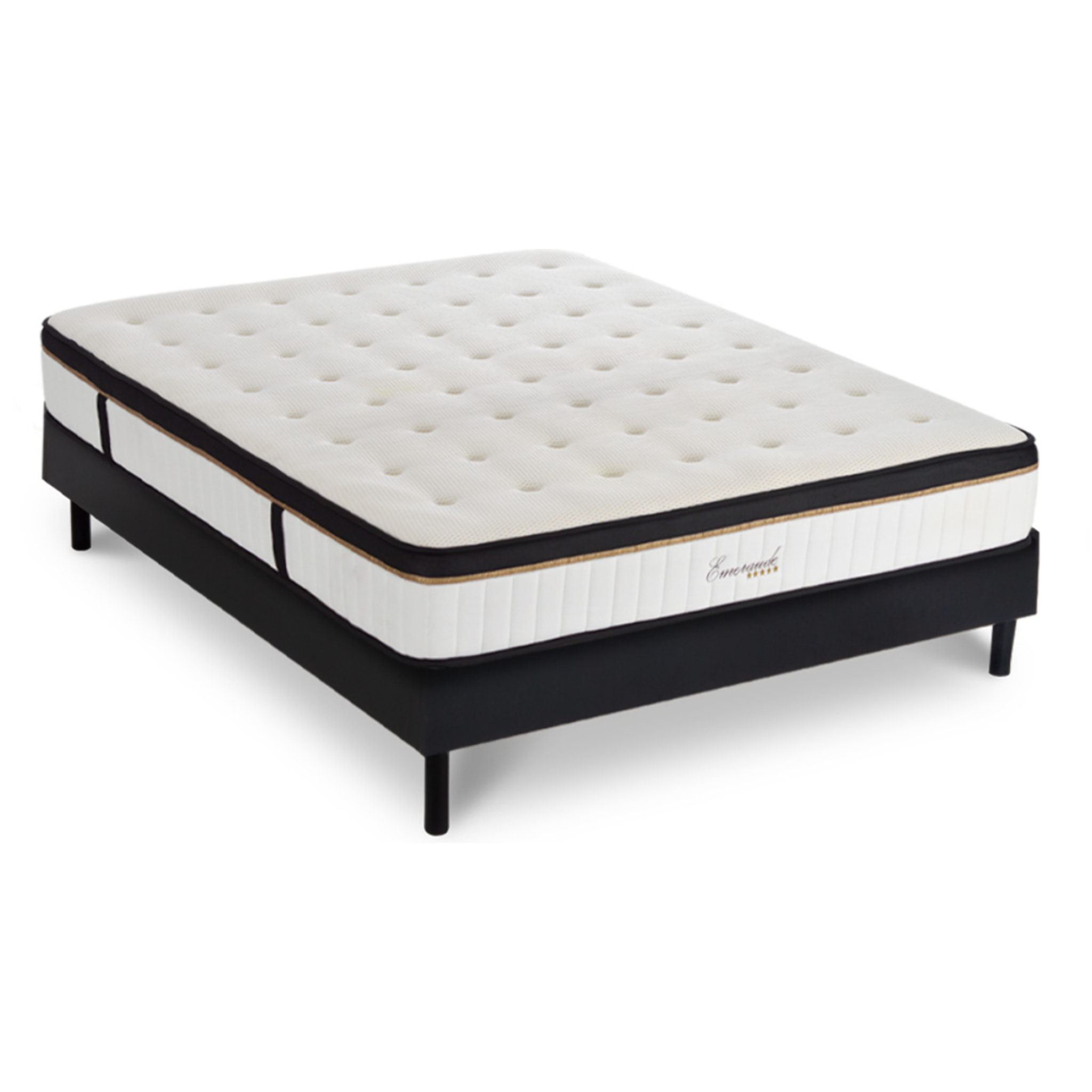 Ensemble Matelas Émeraude & Sommier Kit Bois, Mémoire de Forme & Air System, 25 cm, Accueil Moelleux, Soutien Ferme, Lattes Actives