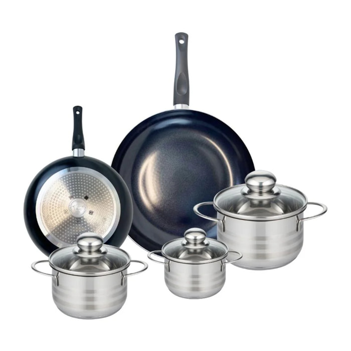 Ensemble de 2 Poêles de cuisson 20 et 28 cm et 3 faitouts 12, 14 et 16 cm Elo Prima Brillant
