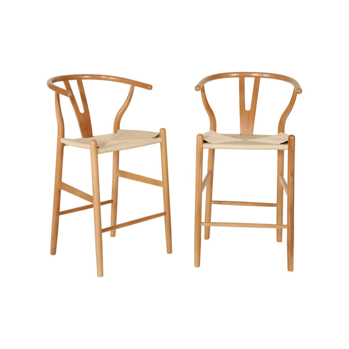 Tabouret de bar vintage bois de hêtre et cordes (lot de 2) CECILE