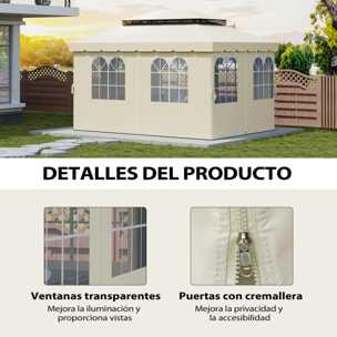4 Paredes Laterales para Cenador 3x4 m Laterales de Carpa con Ganchos 8 Ventanas Protección UV Reemplazo Lateral para Carpa de Jardín Exterior Fiesta Crema