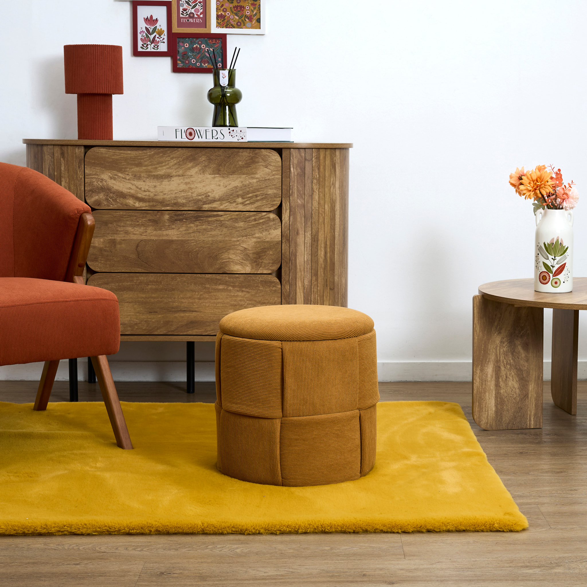 Pouf - HOME DECO FACTORY - Jules - Rangement - Tressé - Jaune