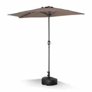 Parasol de balcon Ø250cm  – CALVI – Demi-parasol droit. mât central en aluminium avec manivelle d’ouverture. toile taupe