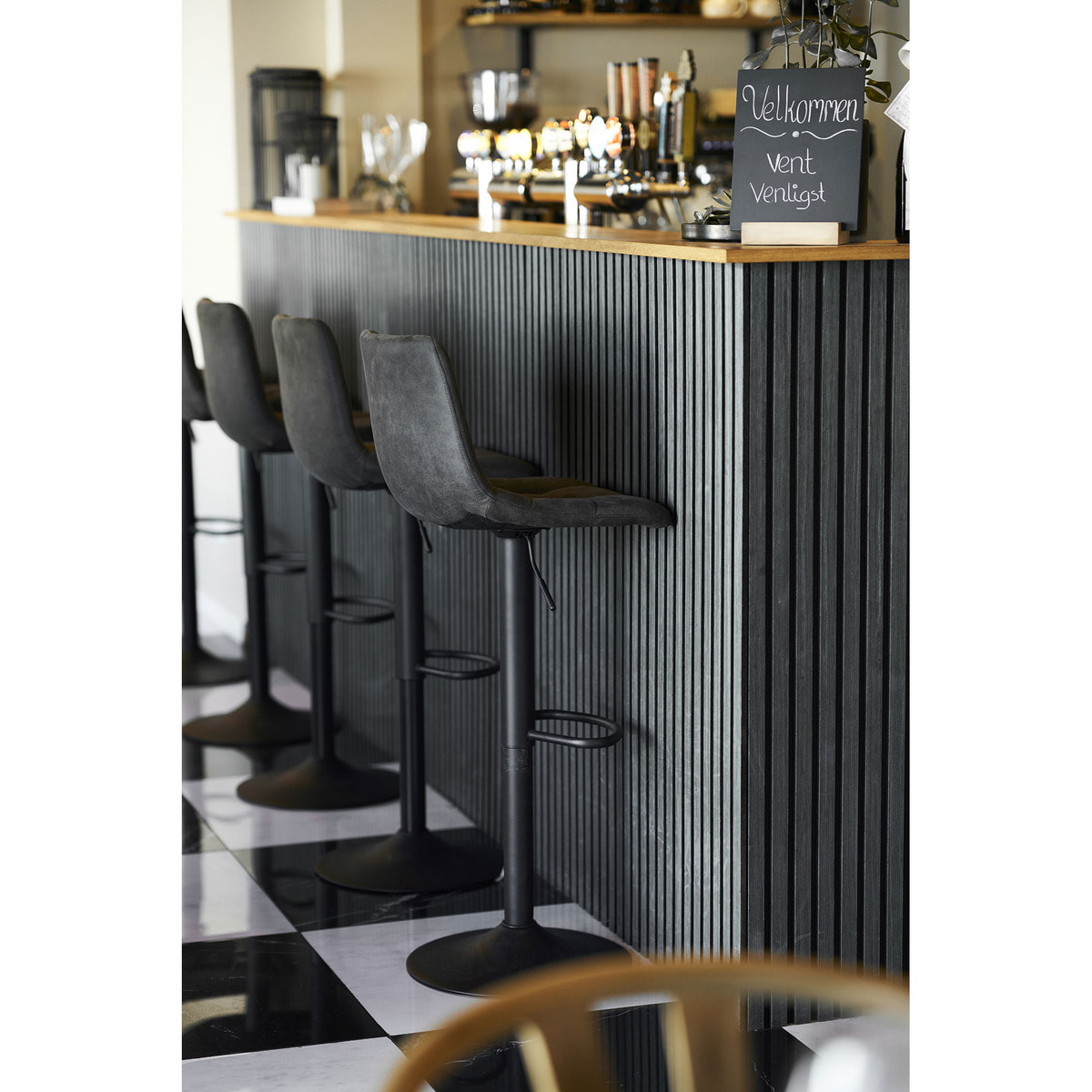 Set 2 sgabelli da bar Middelfart in microfibra grigio scuro con base nera