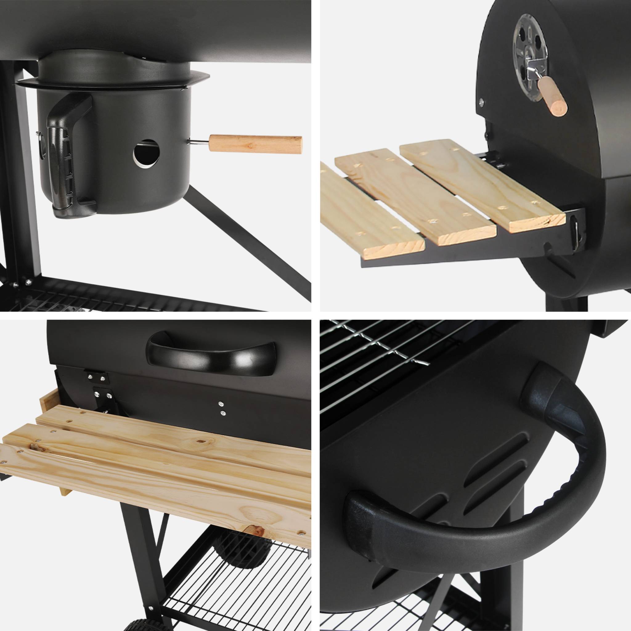 Barbecue charbon de bois, grill et fumoir américain, roues et tablettes rabattables SERGE