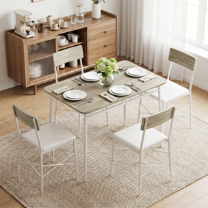 HOMCOM Juego de Mesa y Sillas de Comedor 5 Piezas, Mesa de Cocina Rectangular con 4 Sillas Acolchadas, Estilo Moderno, Marco Metálico, para Espacios Pequeños, Salón, 106x66x75 cm, Roble y Blanco