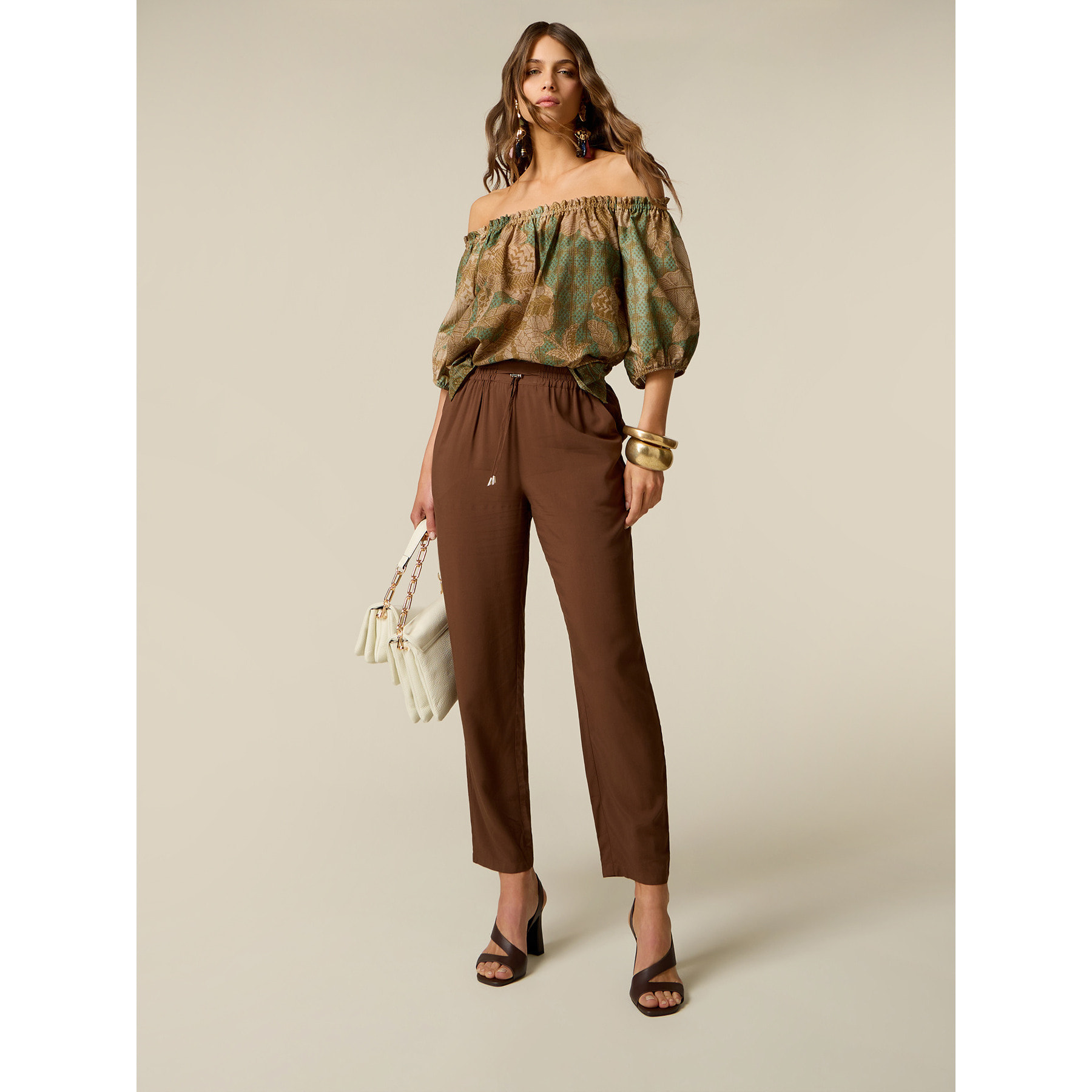 Oltre - Pantaloni joggers in viscosa - Marrone