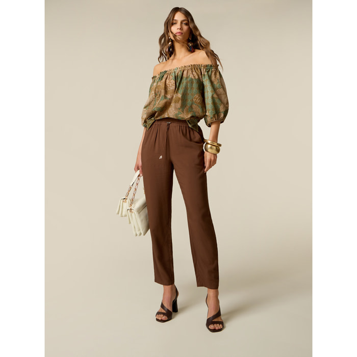 Oltre - Pantaloni joggers in viscosa - Marrone