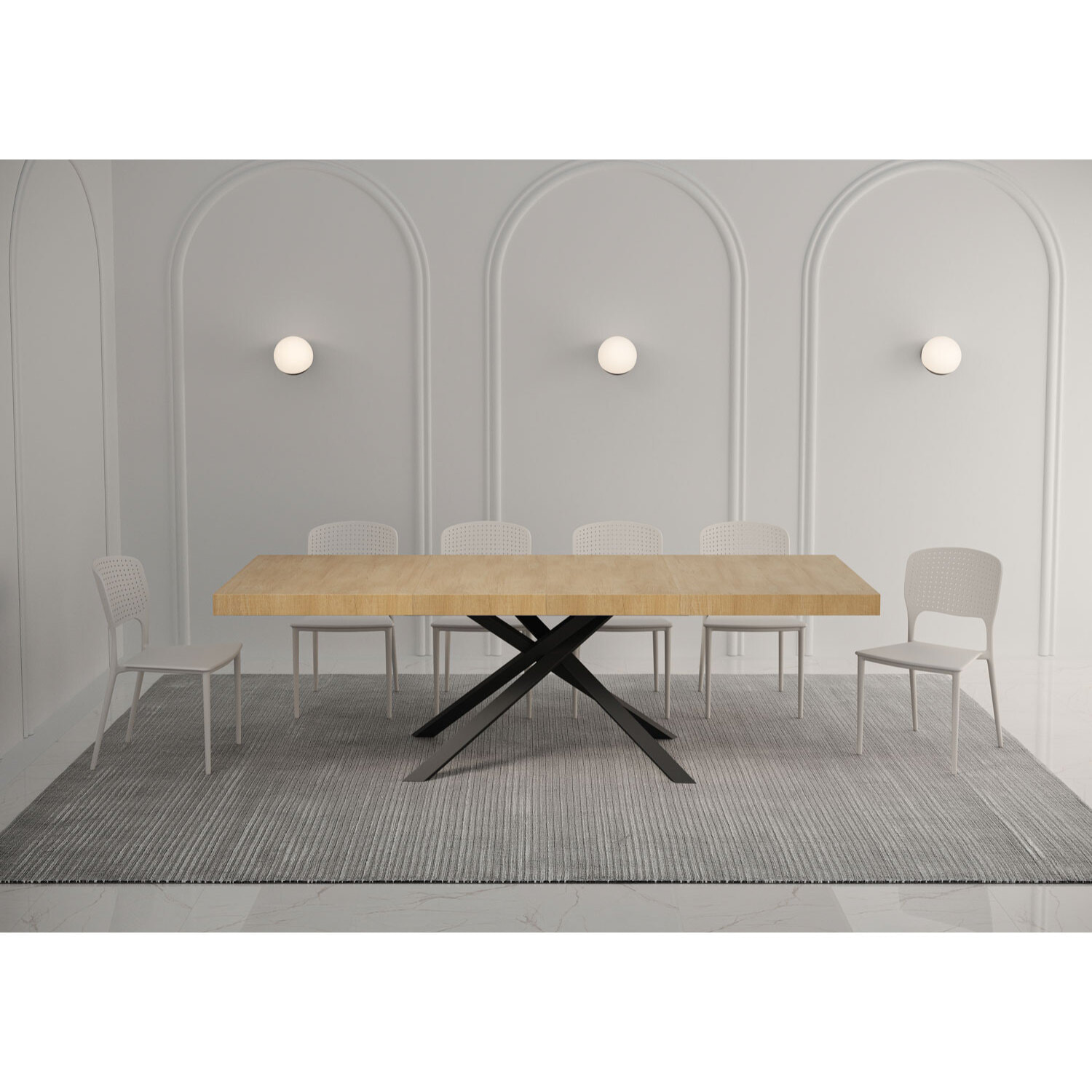 Mesa extensible 90x160/264 cm Karida Premium roble natural patas antracita