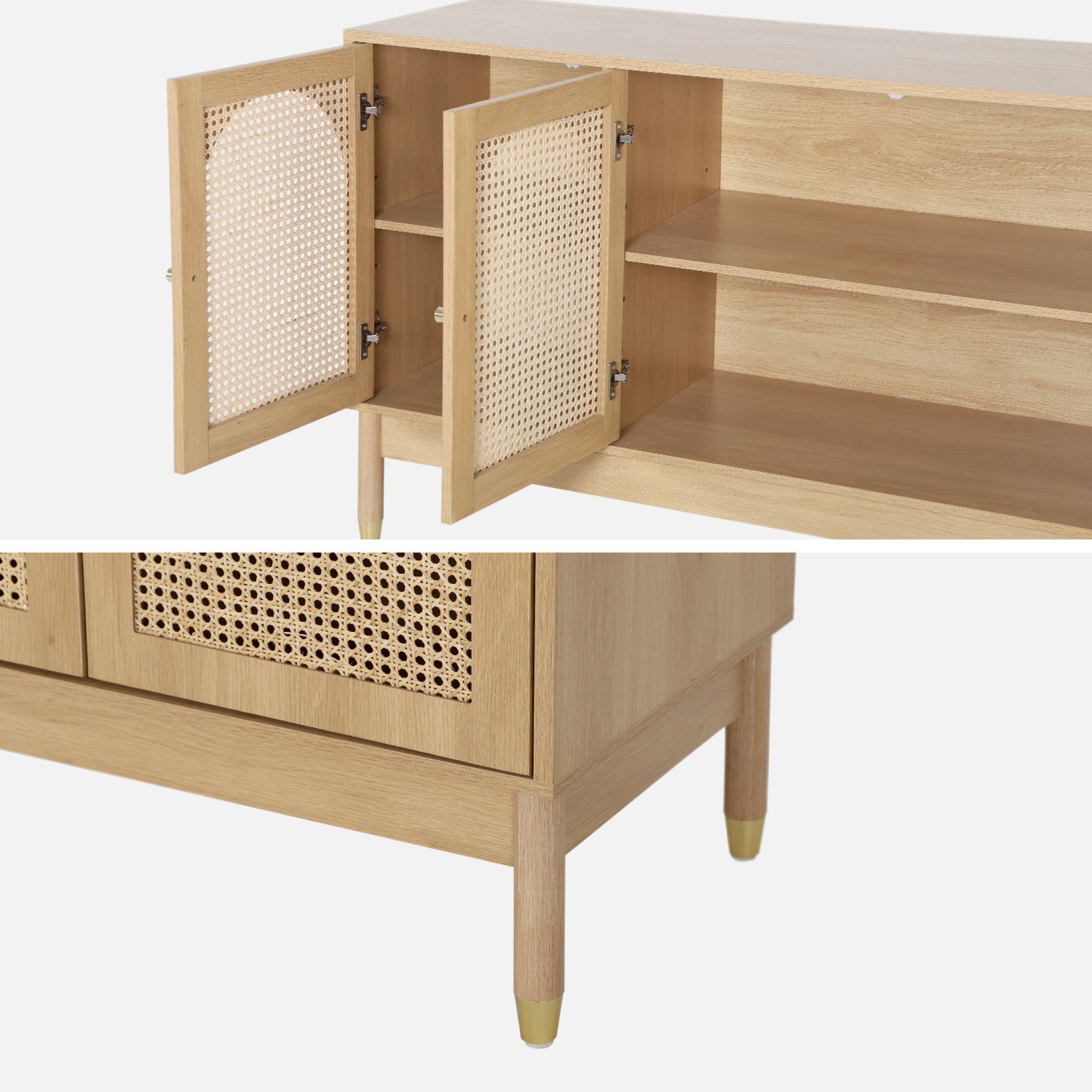 Buffet décor bois et cannage 3 portes teinte naturelle 120 x 40 x 75 cm - Judith