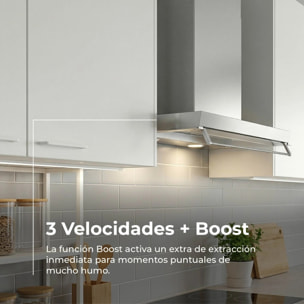 EVVO Campana Extractora Integrada CEi 55 Inox, 55 cm, 875 m³/h, A+++, Bajo Ruido, LED, Filtros de Aluminio y Carbón