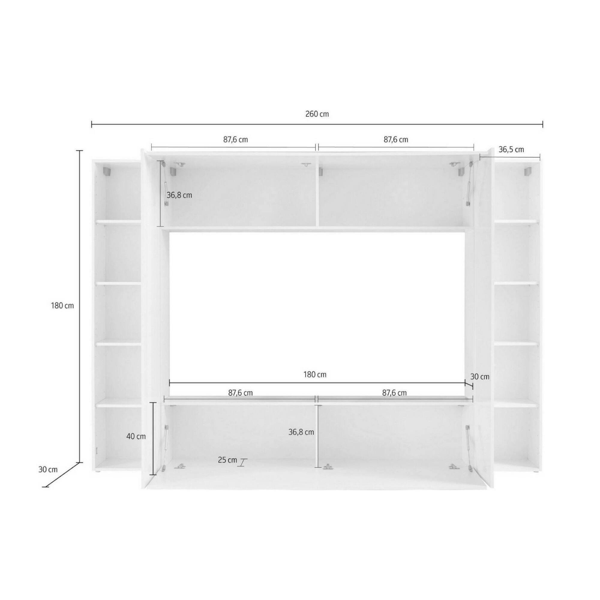 Parete attrezzata Luigi, Set salotto porta TV a 4 ante, Mobile soggiorno multiuso, 100% Made in Italy, cm 260x30h180, Antracite