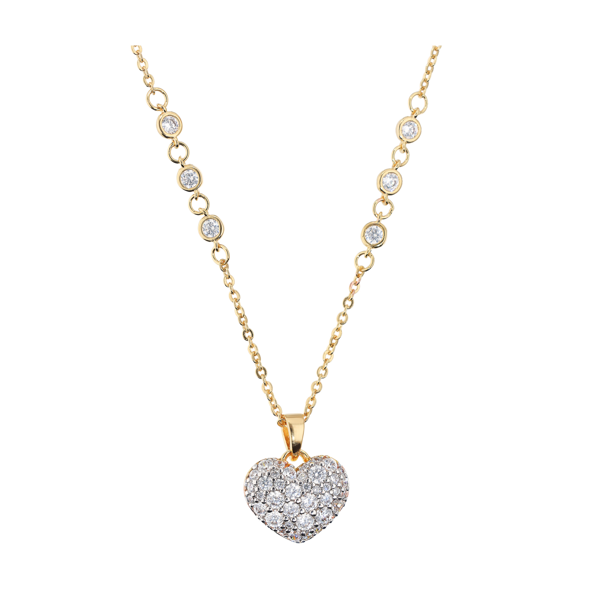 Collana Golden con Cuore in Pavé di Cubic Zirconia